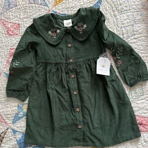 Little Co. Toddler Girls Green Corduroy Kids Dress